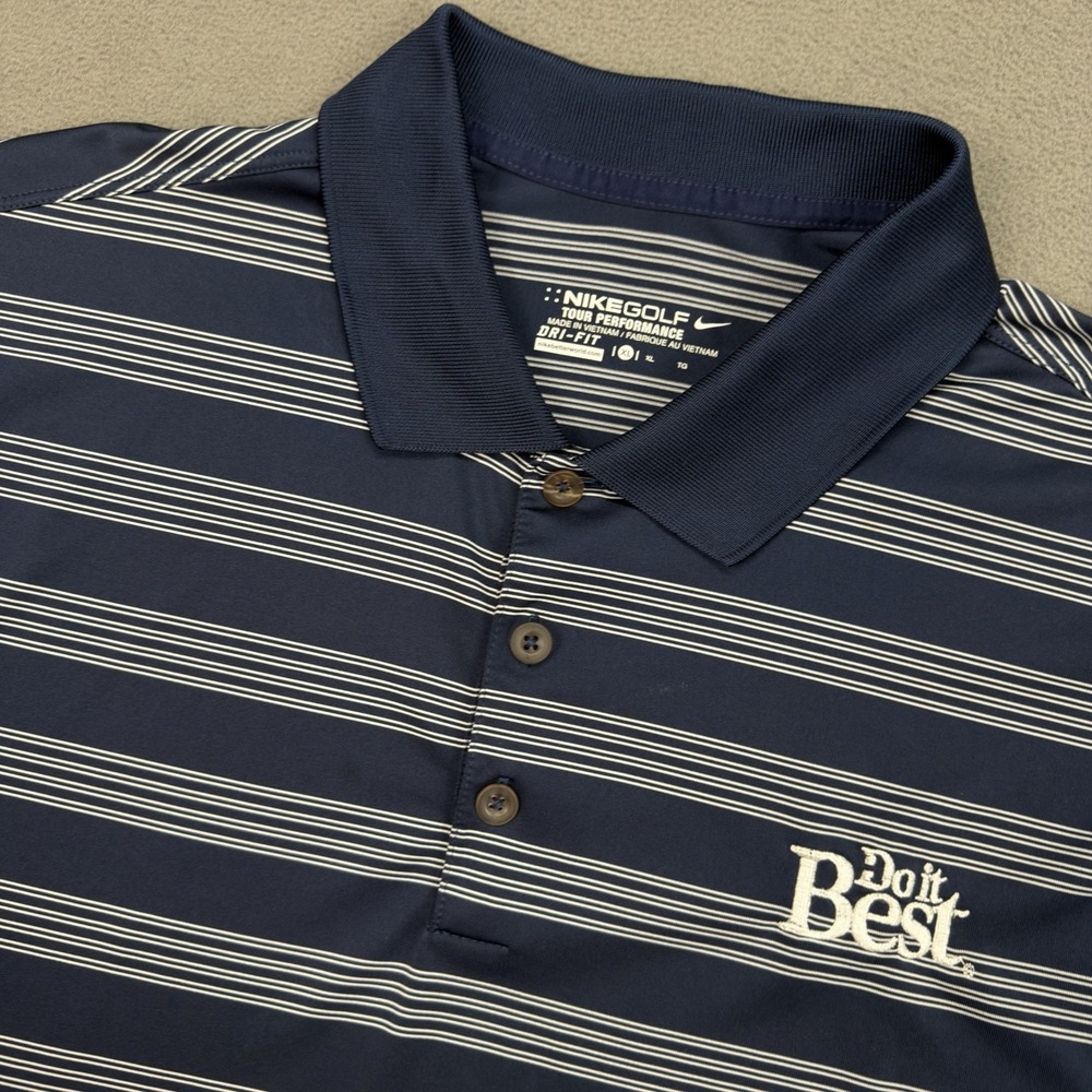 Nike Golf Tour Performance Polo Shirt Mens XL Blue Striped Dri-Fit Do It Best